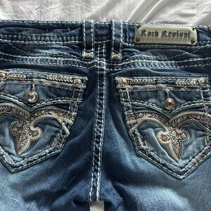 Rock Revival Pilkin Straight Jeans Women’s Size 27 Embellished Flap Pocket Stret